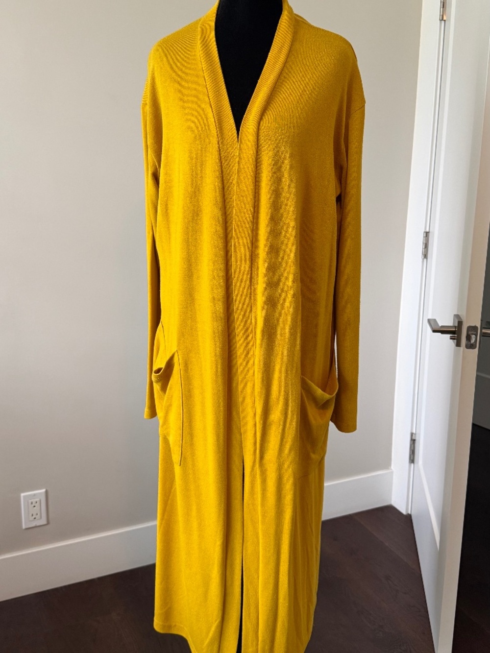 Amaryllis Mustard Yellow Longline Duster Cardigan Pockets Size L